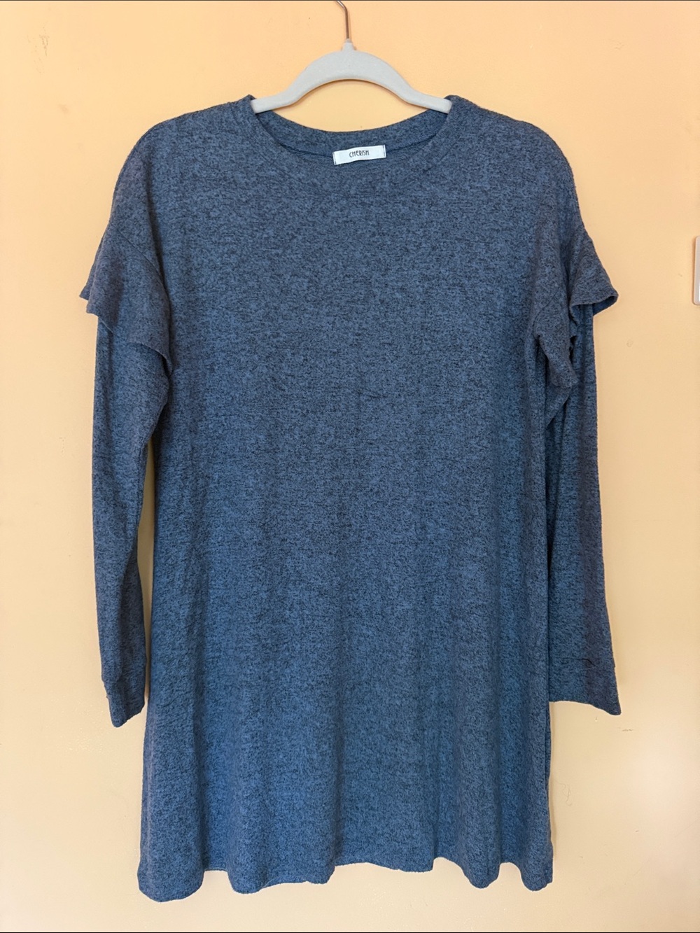 Cherish Charcoal Gray Ruffle-Shoulder Crewneck Sweater Size S